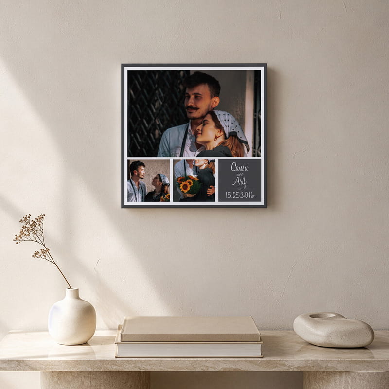 3 Fotoğraf Kolajlı İsimli Hediye Kanvas Tablo - 40x40