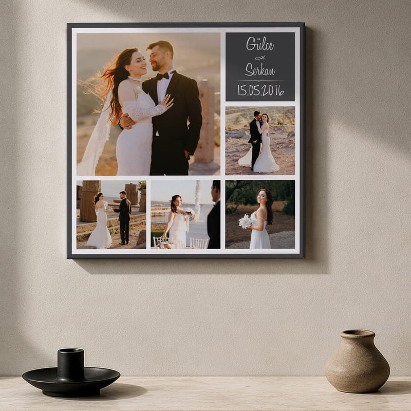 5 Fotoğraf Kolajlı Hediye 40x40 Kanvas Tablo