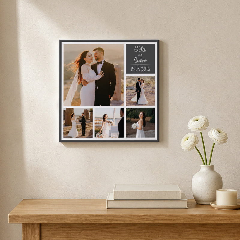 5 Fotoğraf Kolajlı Hediye 40x40 Kanvas Tablo