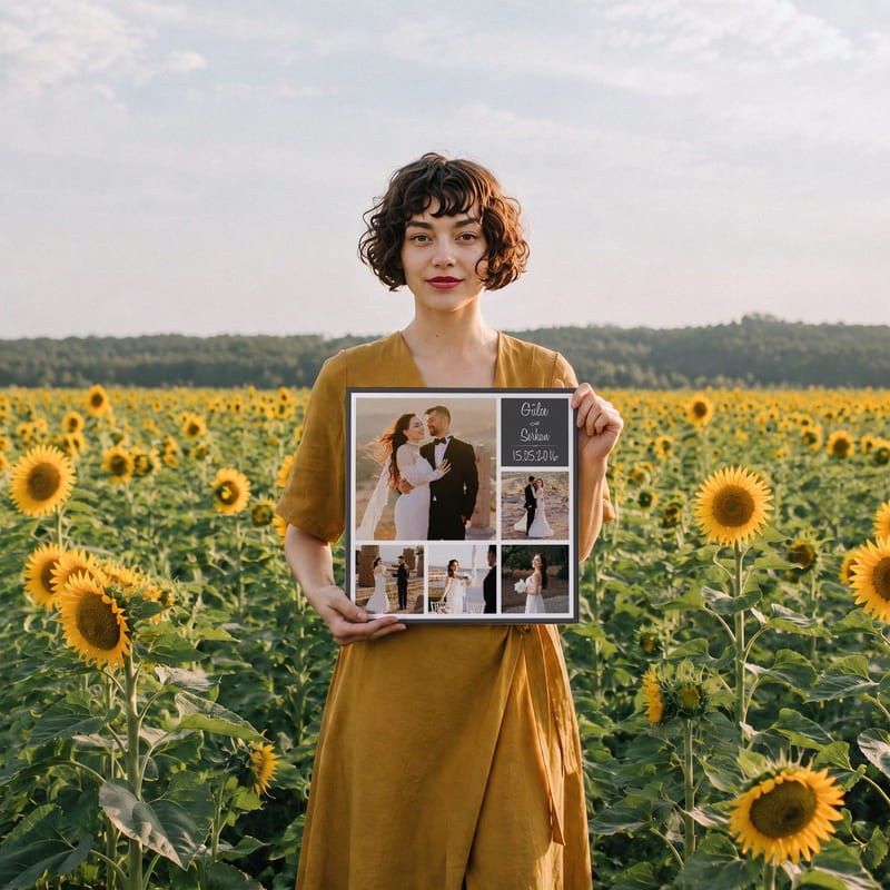 5 Fotoğraf Kolajlı Hediye 40x40 Kanvas Tablo