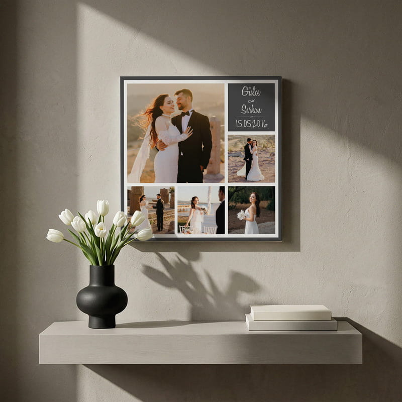 5 Fotoğraf Kolajlı Hediye 40x40 Kanvas Tablo