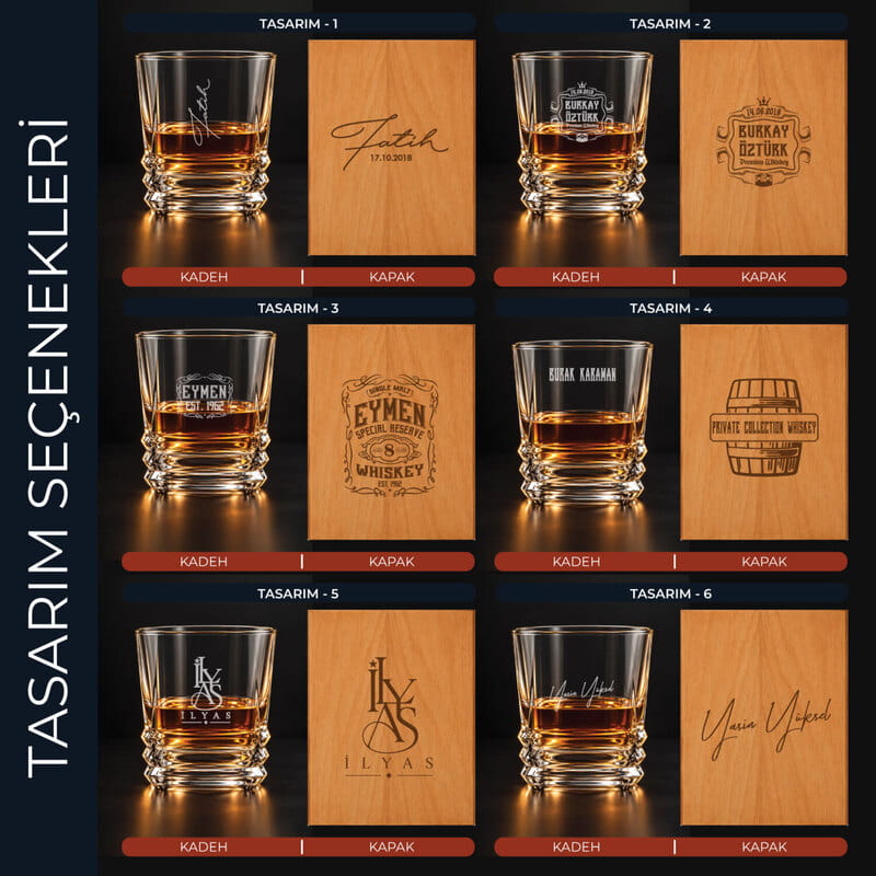 Ahşap Kutusunda Kişiye Özel Premium Viski Seti
