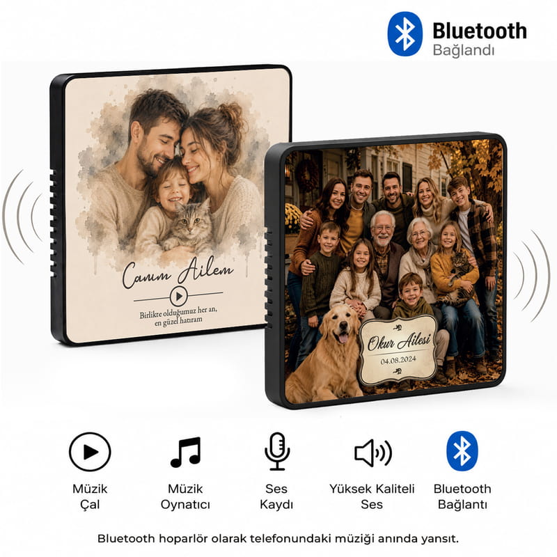 Aile İsimli Kişiye Özel Ses Kayıt & Müzik Çalar Özellikli Magnet