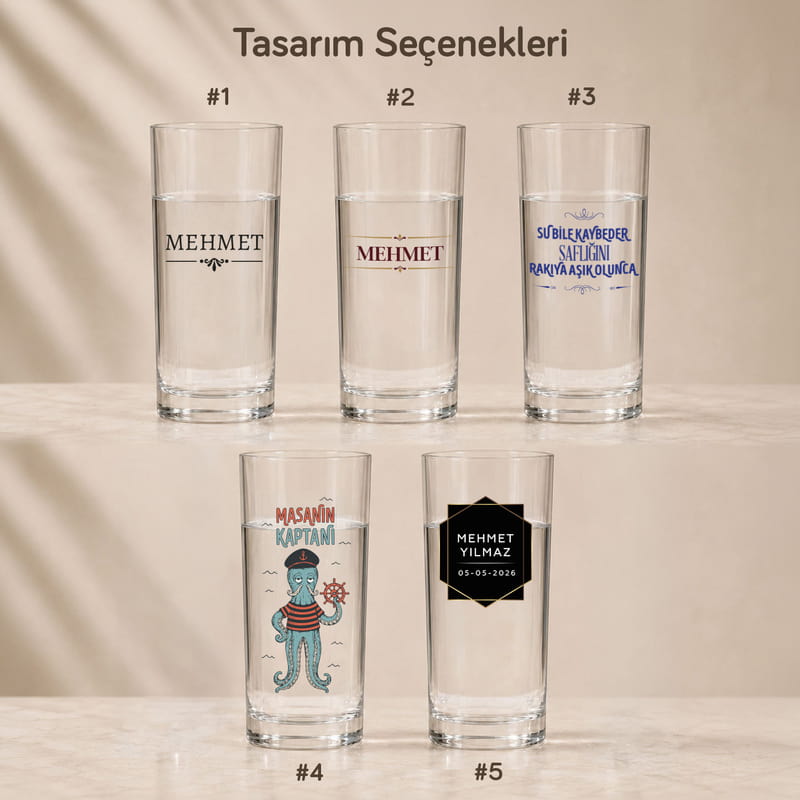 Aile Özel Serisi 6'lı Rakı Bardağı ve Karaf Seti - Tasarım Seçenekli