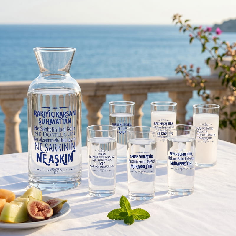 Aile Özel Serisi 6'lı Rakı Bardağı ve Karaf Seti - Tasarım Seçenekli