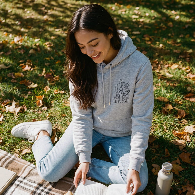 Aile Silüetli Fotoğrafınıza Özel Line Art Tasarımlı Sweatshirt