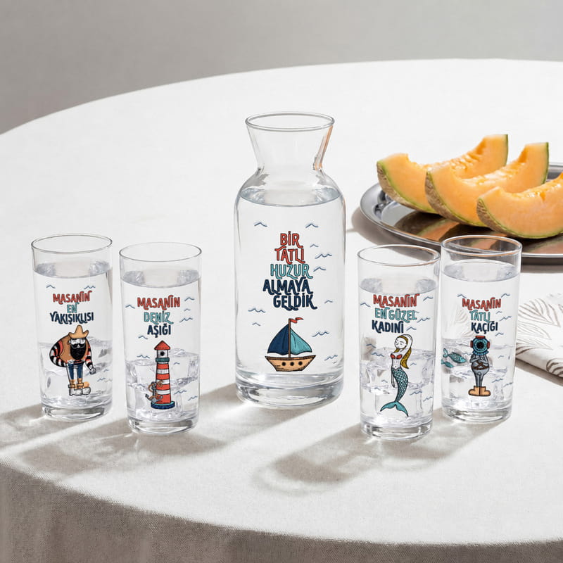 Aileden Biri Kişiye Özel 4'lü Rakı Kadehi ve Karaf Seti