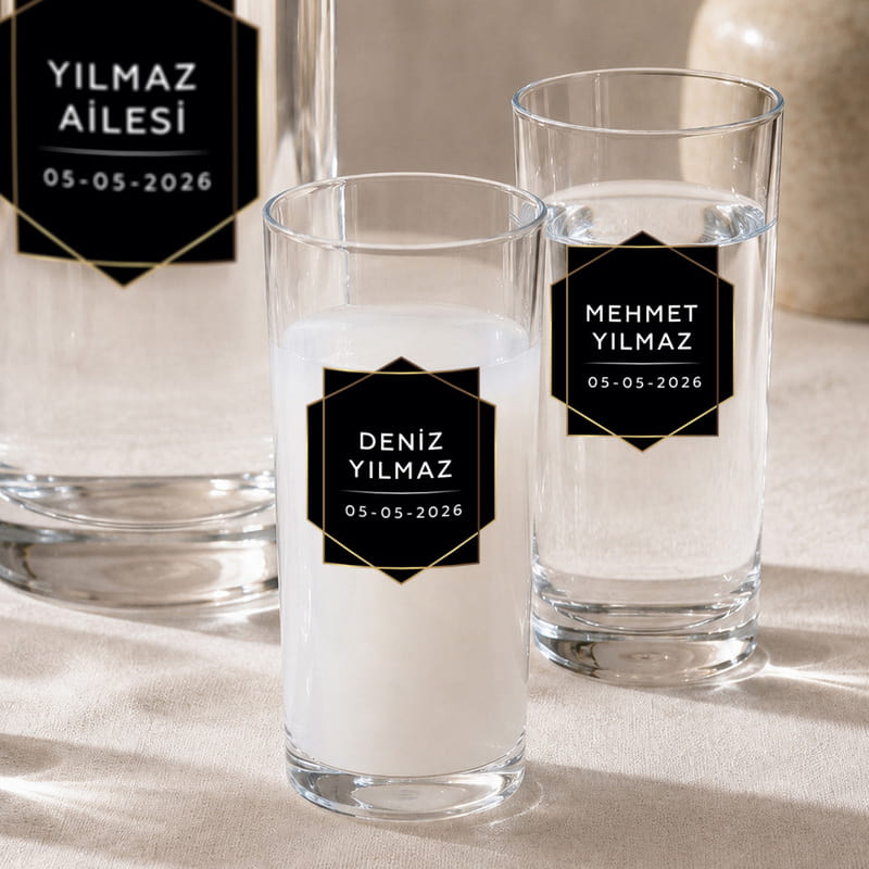 Aileden Biri Kişiye Özel 4'lü Rakı Kadehi ve Karaf Seti