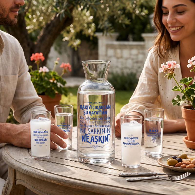 Aileden Biri Kişiye Özel 4'lü Rakı Kadehi ve Karaf Seti