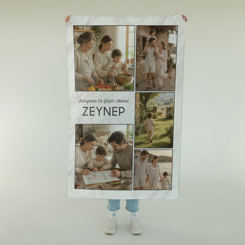 Anneye Özel Kolaj Fotoğraflı TV Battaniyesi