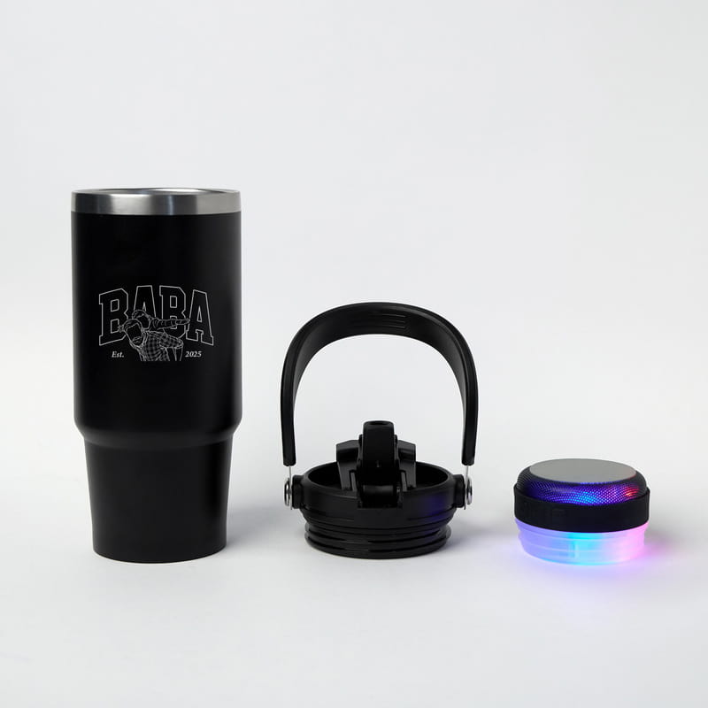 BABA Serisi Bluetooth Hoparlörlü Line Art Fotoğraflı Çelik Termos