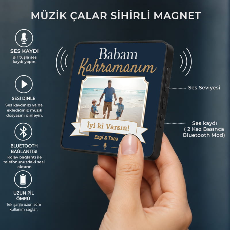Babaya Hediye Fotoğraflı Sihirli Magnet - Ses Kayıt & MP3 Özellikli