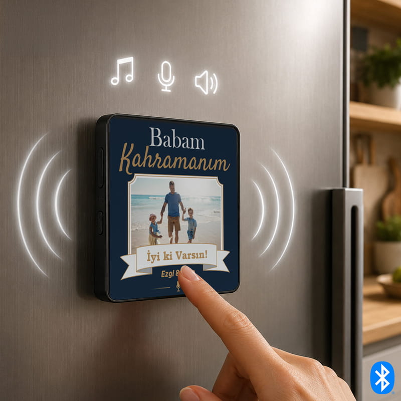 Babaya Hediye Fotoğraflı Sihirli Magnet - Ses Kayıt & MP3 Özellikli