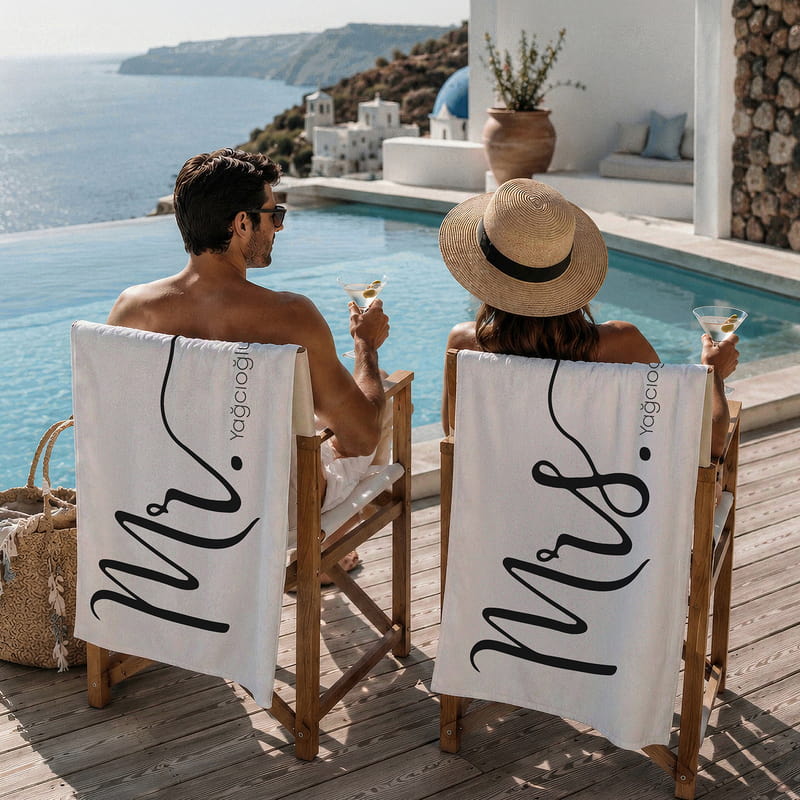 Çiftlere Özel Mr. ve Mrs. Tasarımlı Plaj Havlu Seti