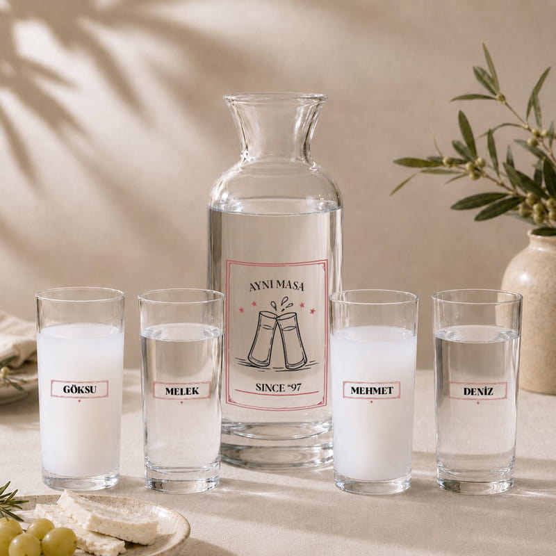 Dost Muhabbet Masası 4'lü Rakı Kadehi ve Karaf Seti
