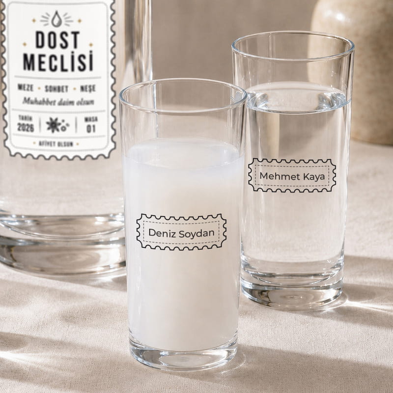 Dost Muhabbet Masası 4'lü Rakı Kadehi ve Karaf Seti