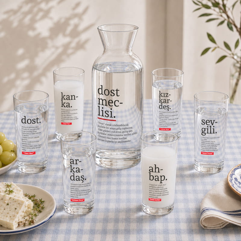 Dost Sofrası İsme Özel 6'lı Rakı Kadehi Karaf Seti - 9 Tasarım Seçenekli