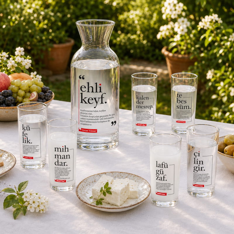 Dost Sofrası İsme Özel 6'lı Rakı Kadehi Karaf Seti - 9 Tasarım Seçenekli