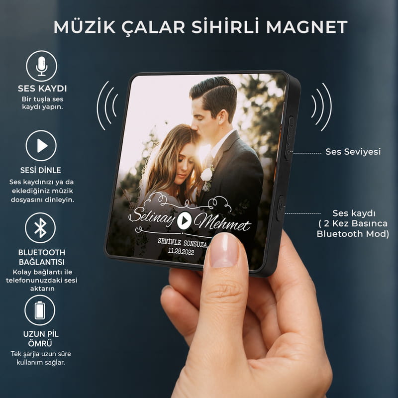 Düğün Fotoğraflı Ses Kayıt & Müzik Çalar Özellikli Sihirli Magnet