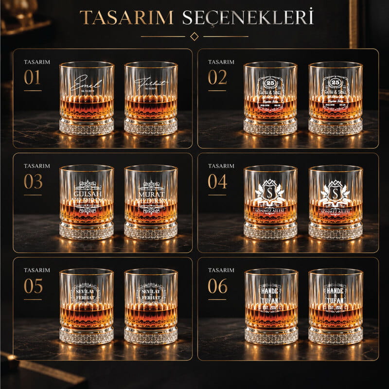 Eşlere Özel İsimli 2'li Viski Bardağı