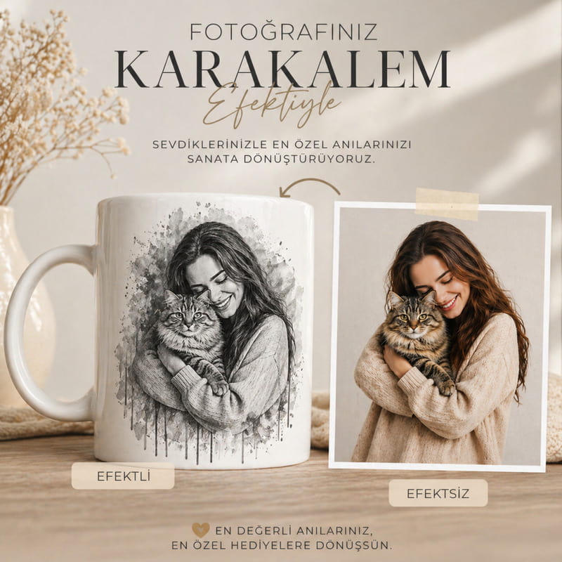 Evcil Hayvan Sahibine Can Dostum Karakalem Kupa Bardak