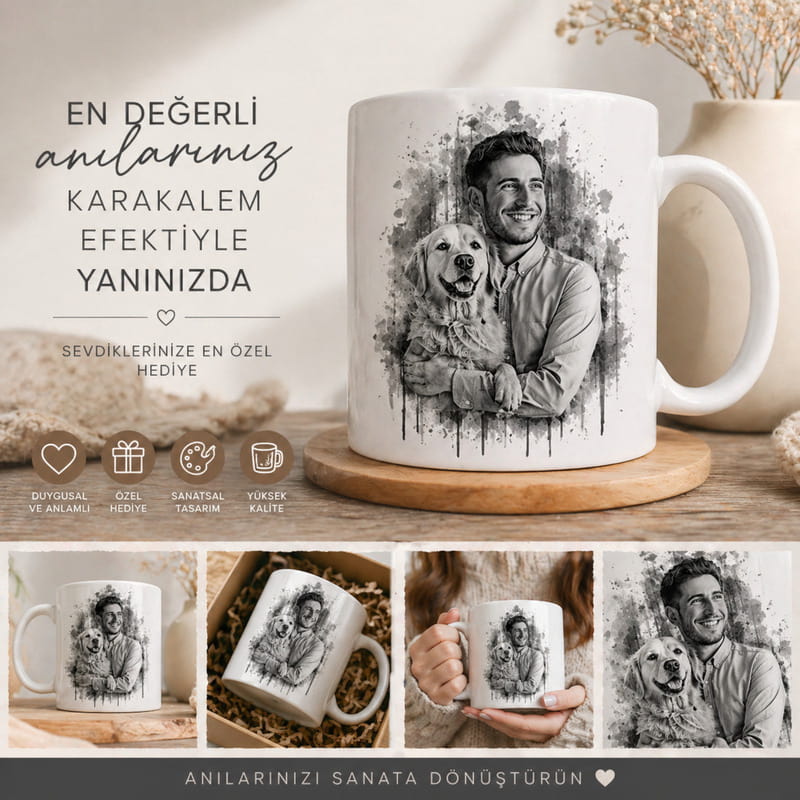 Evcil Hayvan Sahibine Can Dostum Karakalem Kupa Bardak