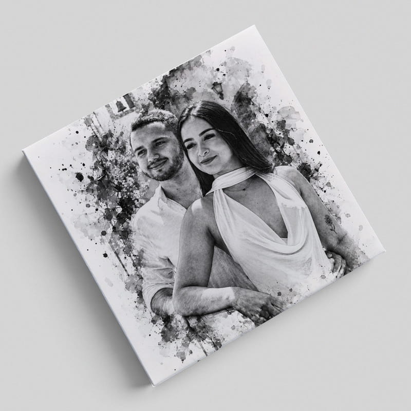 Evlilik Yıldönümü Hediyesi Karakalem Baskılı Kanvas Tablo 40x40