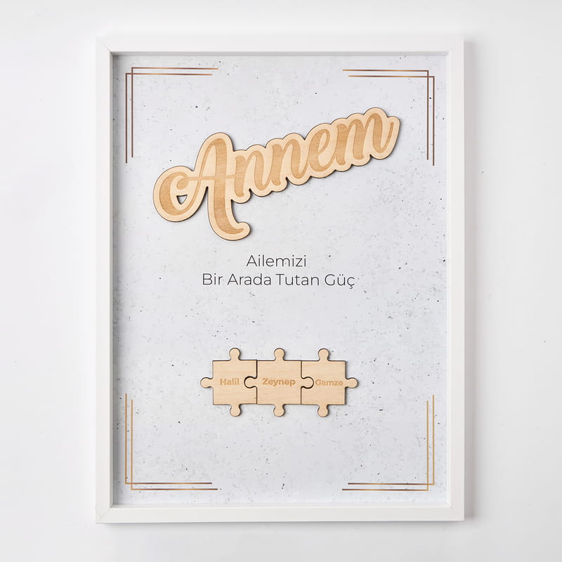 Güçlü ANNEM 3D Aile Yapbozlu Ahşap Çerçeve 30x40