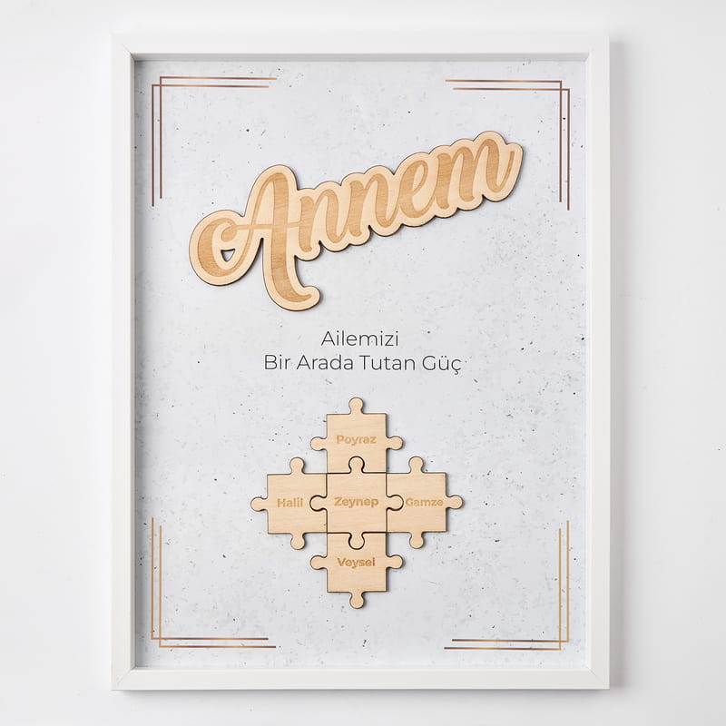 Güçlü ANNEM 3D Aile Yapbozlu Ahşap Çerçeve 30x40