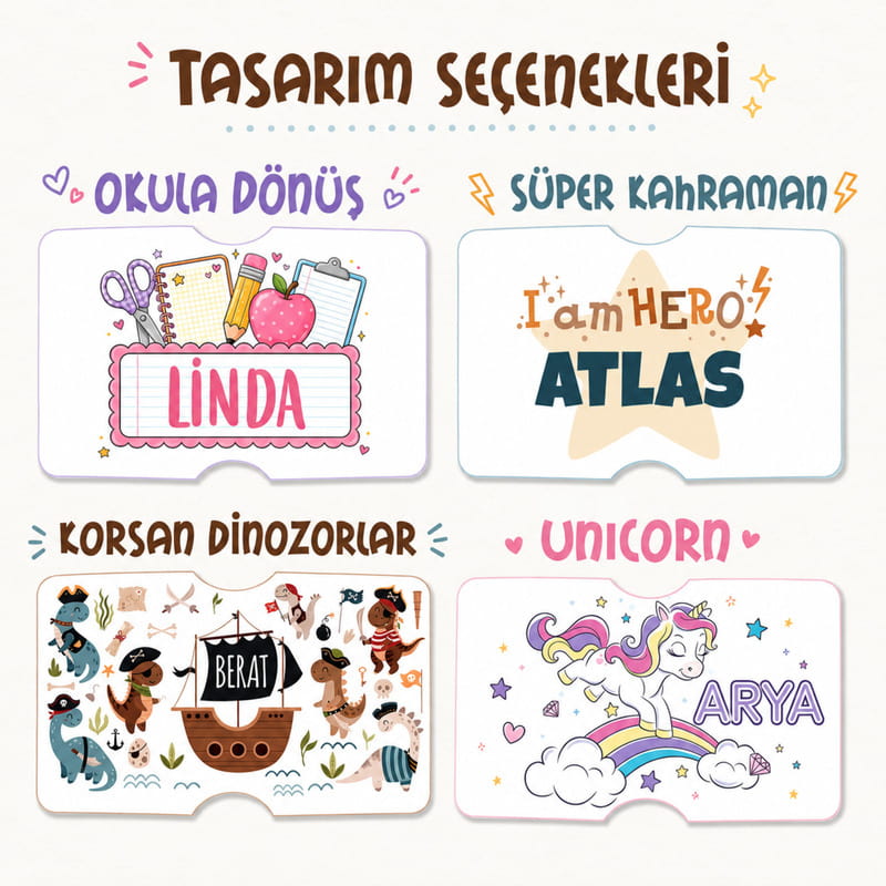 İlkokul Özel İsimli Beslenme Kabı - Sticker ve Kumaş Baskı Etiketi Seçenekli