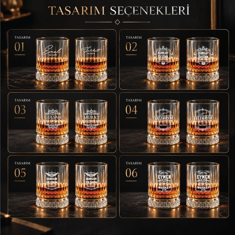 İsim Baskılı Retro 2'li Viski Bardağı - Tasarım Seçenekli