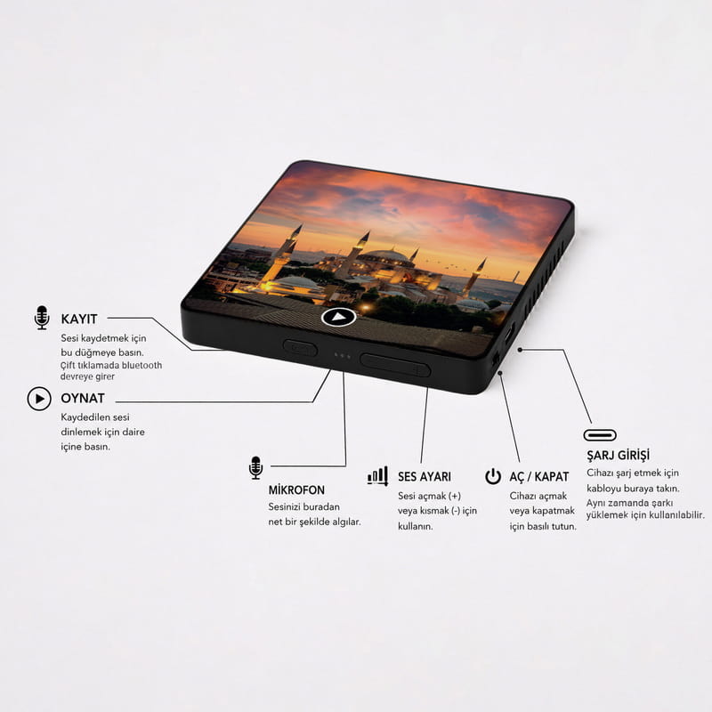 İslami Temalı Bluetooth Hoparlör Özellikli Magnet