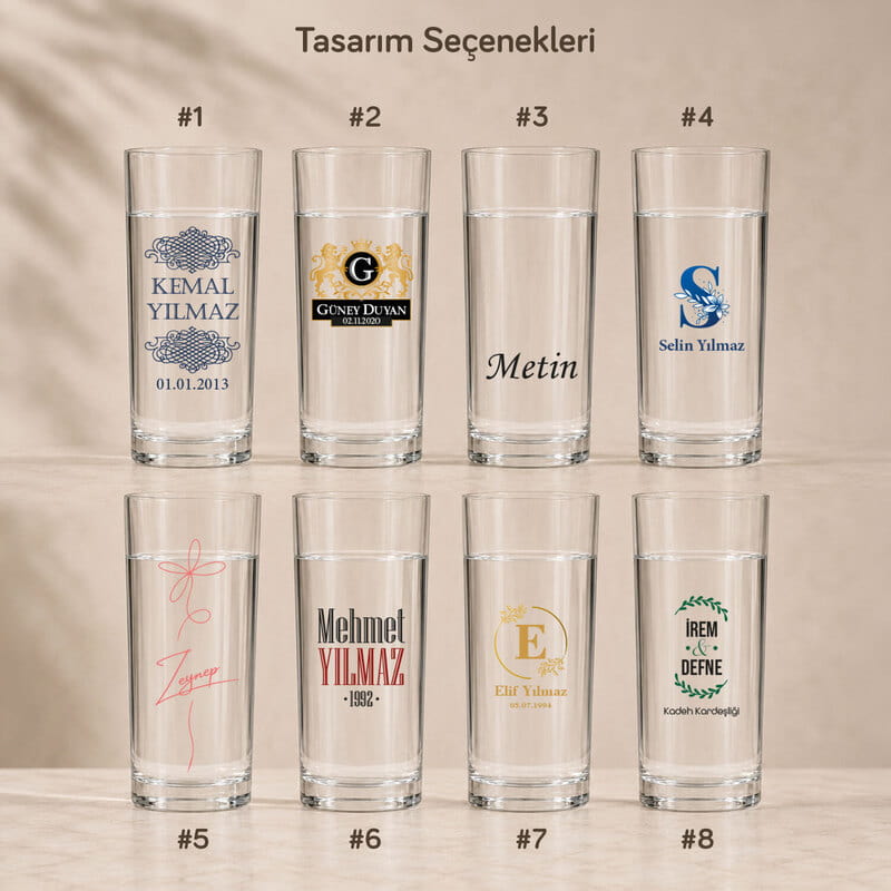 İsme Özel 2'li Rakı Kadeh Seti - 8 Tasarım Seçeneği