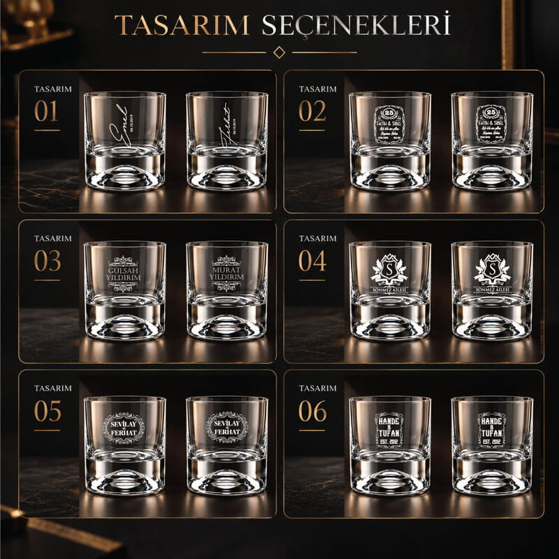 İsme Özel 2'li Viski Bardağı Seti - Tasarım Seçenekli
