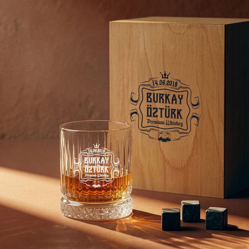 İsme Özel Ahşap Kutulu Viski Seti - Tasarım Seçenekli