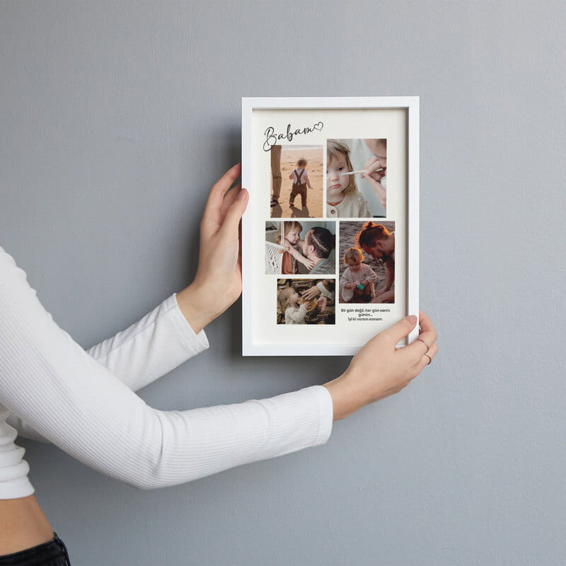 İyi ki Babam Fotoğraf Kolajlı Kişiye Özel Çerçeve 30x40 cm