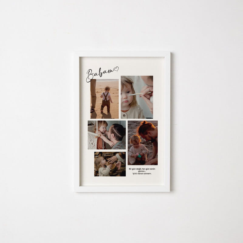 İyi ki Babam Fotoğraf Kolajlı Kişiye Özel Çerçeve 30x40 cm