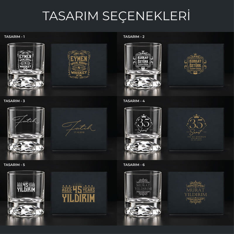 İyi ki Doğdun İsimli Viski Kadehi Seti - Kutu Bardak Tasarım Seçenekli