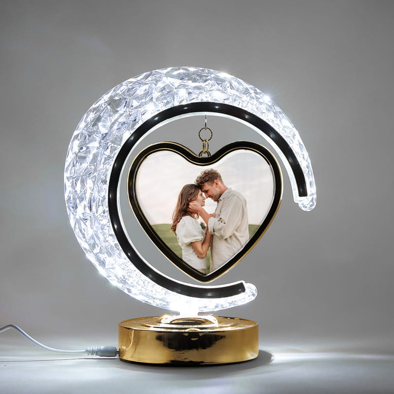 Kalbimdeki Ay Kristal LED Işıklı Fotoğraf Çerçevesi - Prizli Model