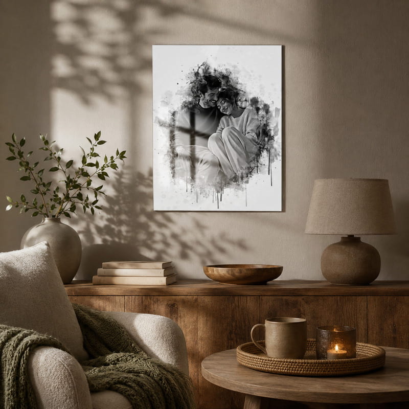 Karakalem Efektli Kişiye Özel 50x70 cm Temperli Cam Tablo
