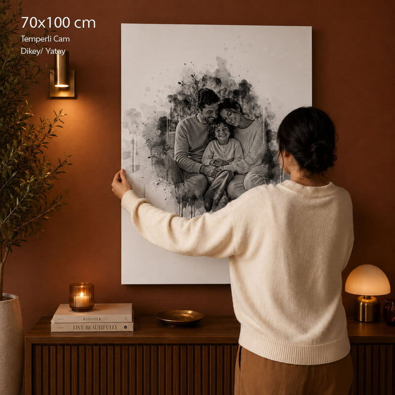 Karakalem Fotoğraf Baskılı Temperli 70x100 Cam Tablo
