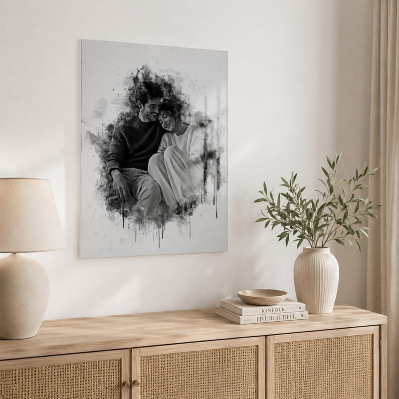 Karakalem Fotoğraflı Cam Tablo - 35x50 cm