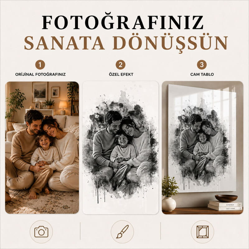 Karakalem Tasarımlı Kişiye Özel Cam Tablo - 60x90 cm