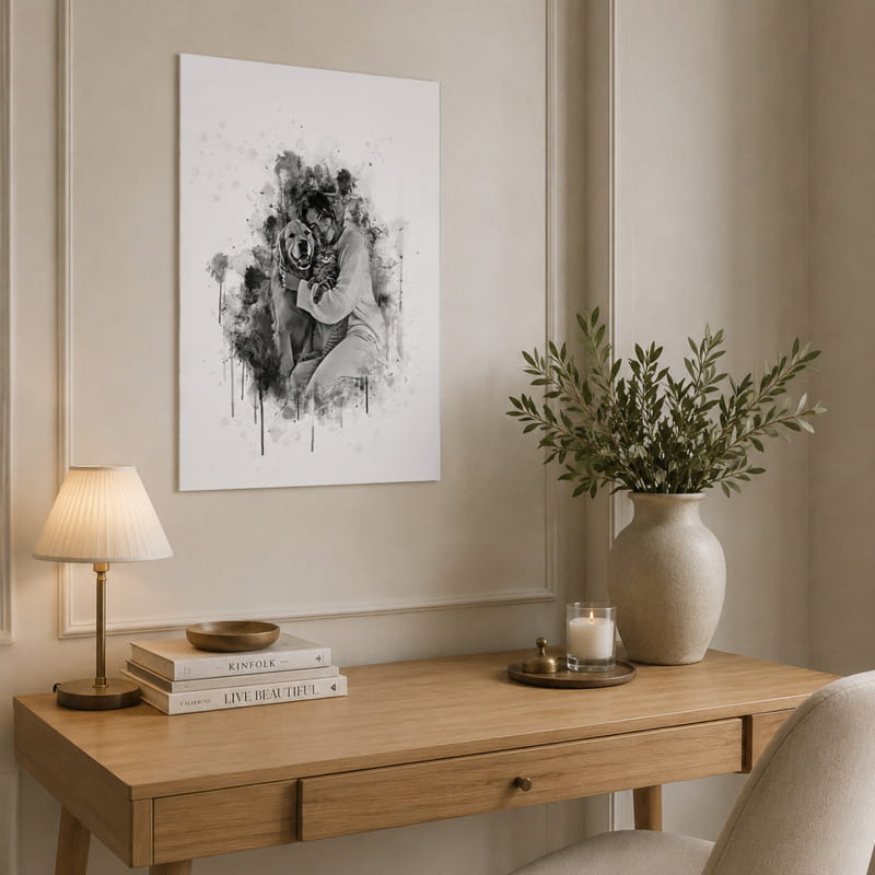 Karakalem Tasarımlı Kişiye Özel Cam Tablo - 60x90 cm