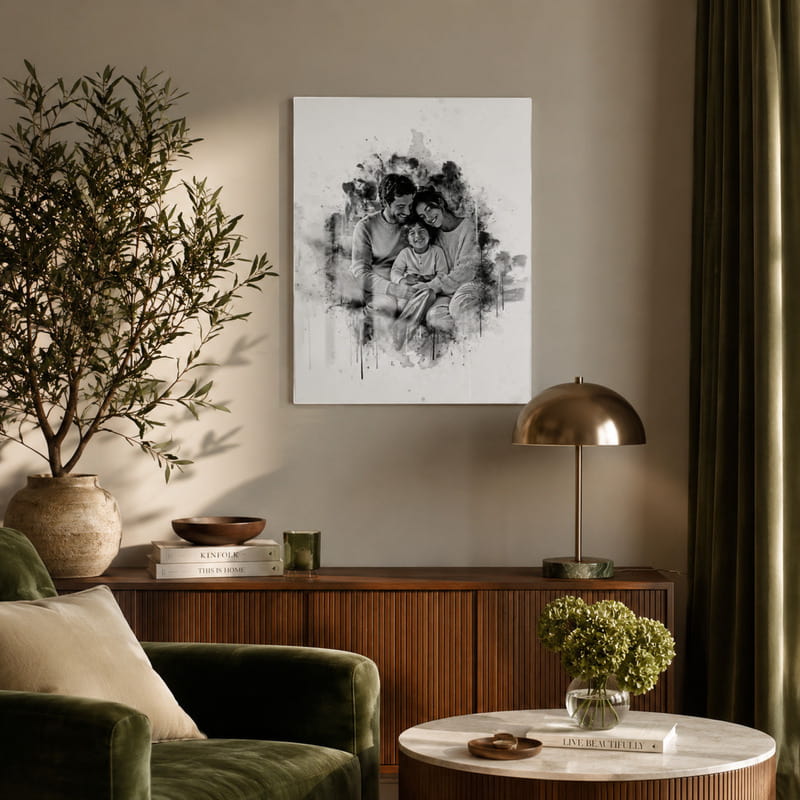 Karakalem Tasarımlı Kişiye Özel Cam Tablo - 60x90 cm