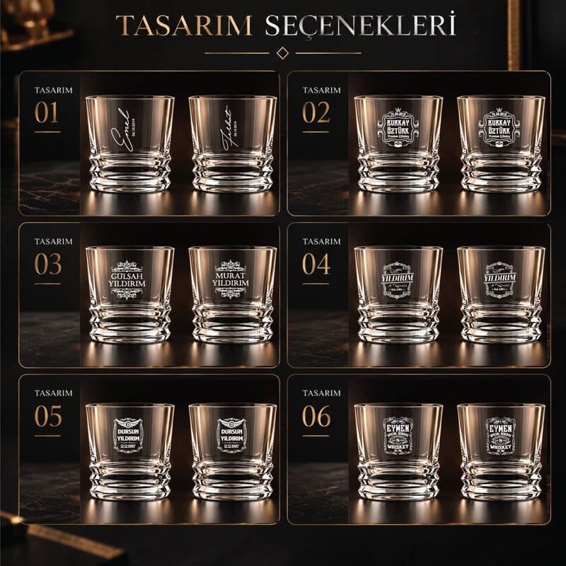 Kişiye Özel 2'li Viski Bardağı - Tasarım Seçenekli