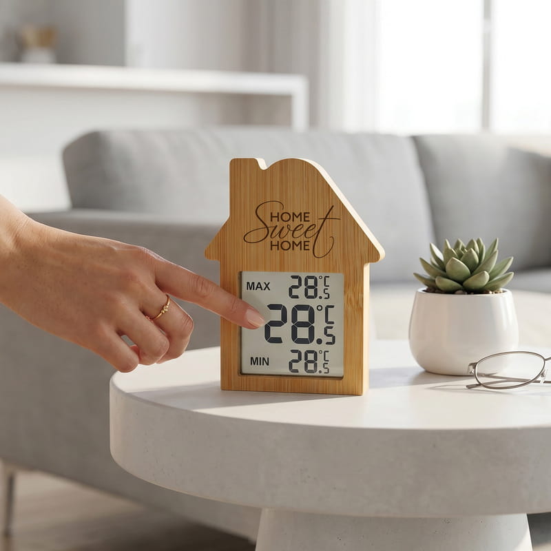Kişiye Özel Bambu Dijital Ev Termometresi - Tasarım Seçenekli