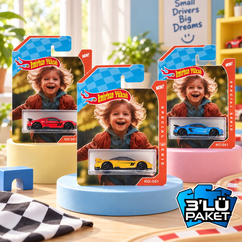 Kişiye Özel Kutulu Oyuncak Model Araba - 3'lü Set
