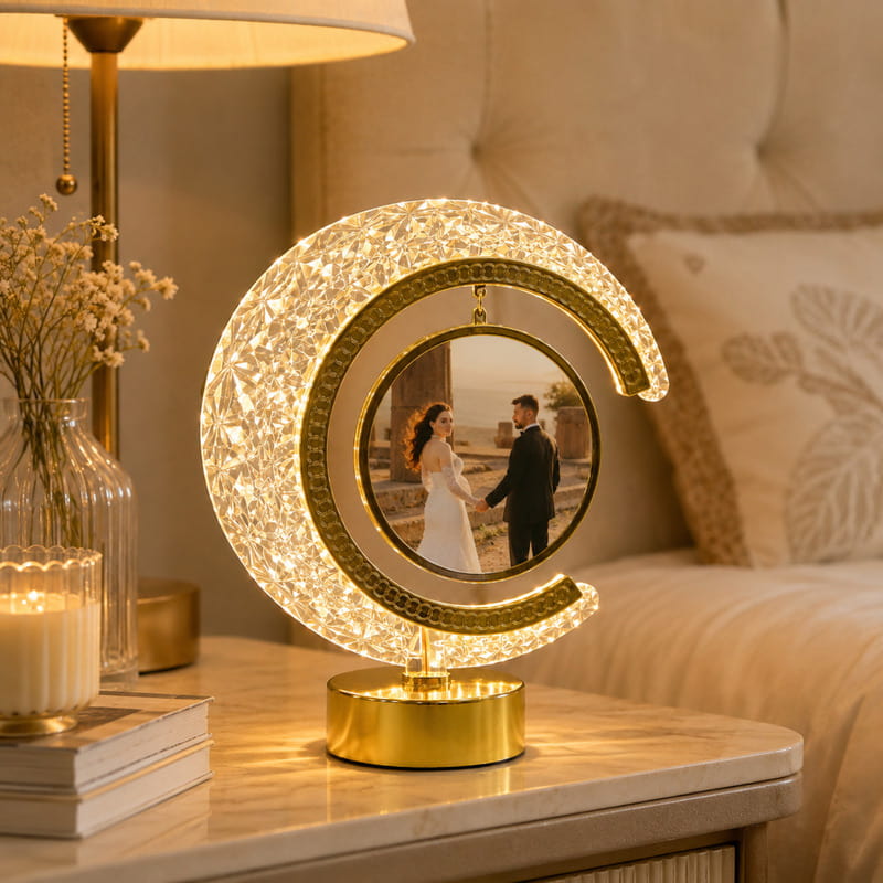 Kişiye Özel LED Işıklı Kristal Ay Fotoğraflı Çerçeve Lamba