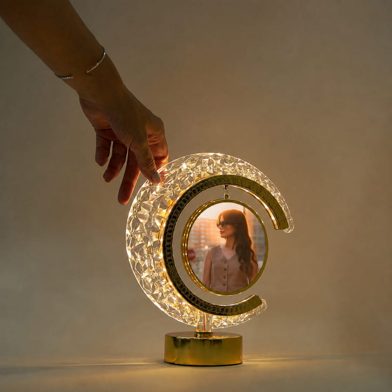 Kişiye Özel LED Işıklı Kristal Ay Fotoğraflı Çerçeve Lamba